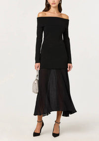 Astr - Lidia Off-shoulder Pleated Midi Dress