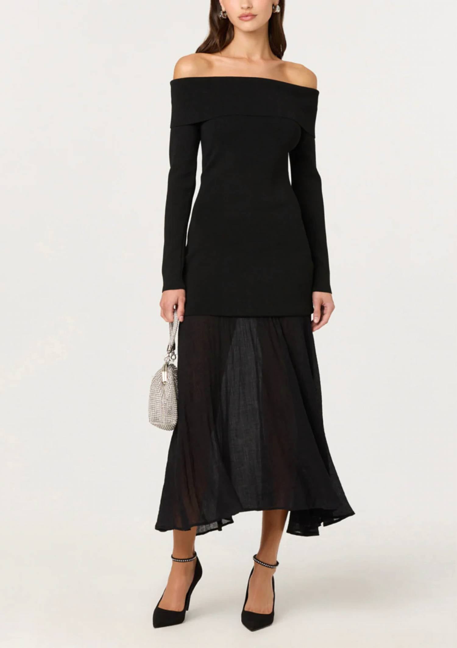 Astr - Lidia Off-shoulder Pleated Midi Dress
