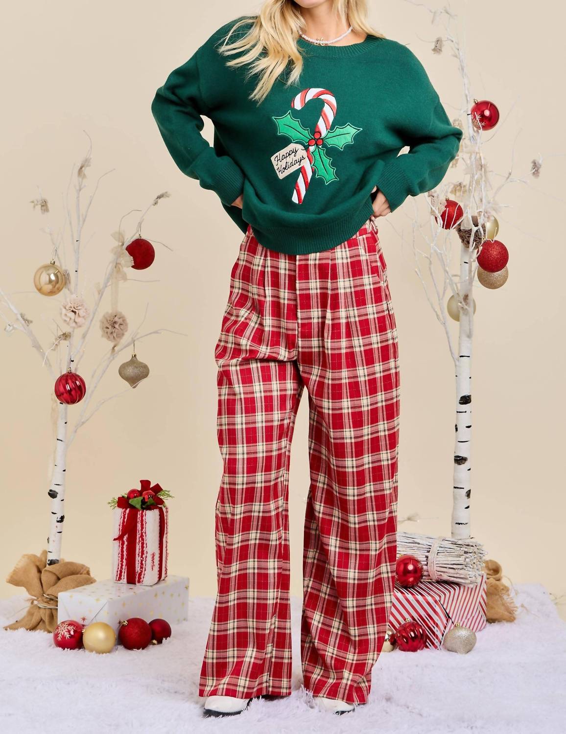 Mainstrip - Pippy Plaid Wide Leg Pants