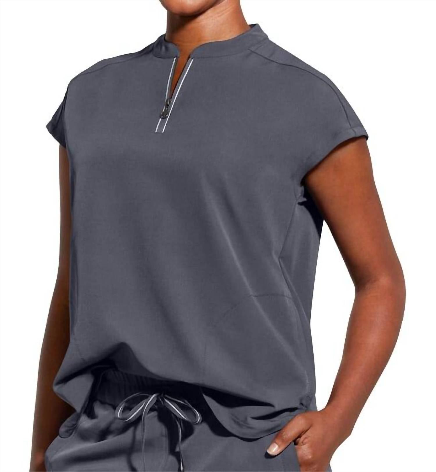 Healing Hands - Sandy Zip Mandarin Collar Top