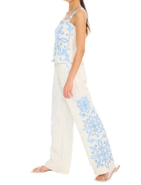 ALLISON NEW YORK Embroidered Audrey Pant in blue white - women's pants - view 7