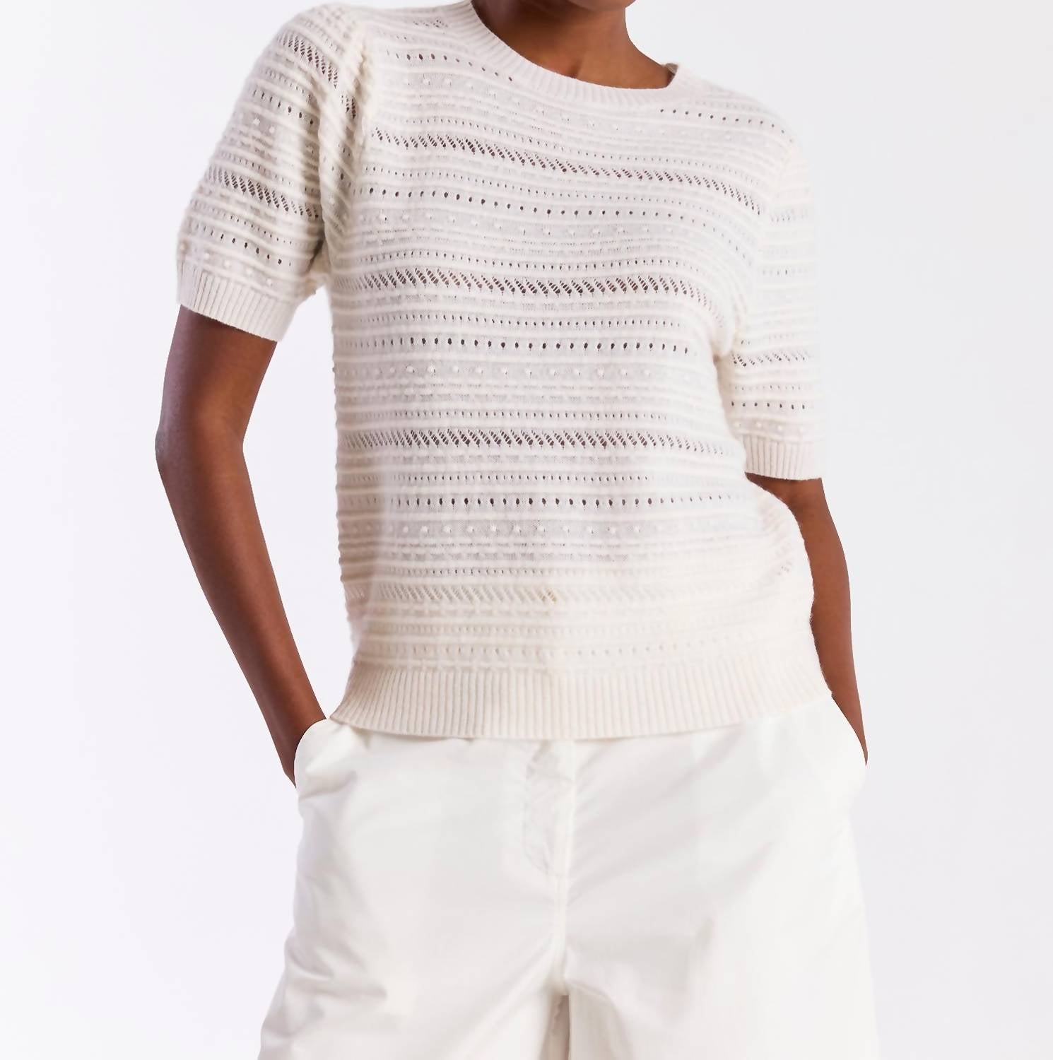 Brodie Cashmere Textured Taylor Cashmere Tee in organic white - women's t-shirt