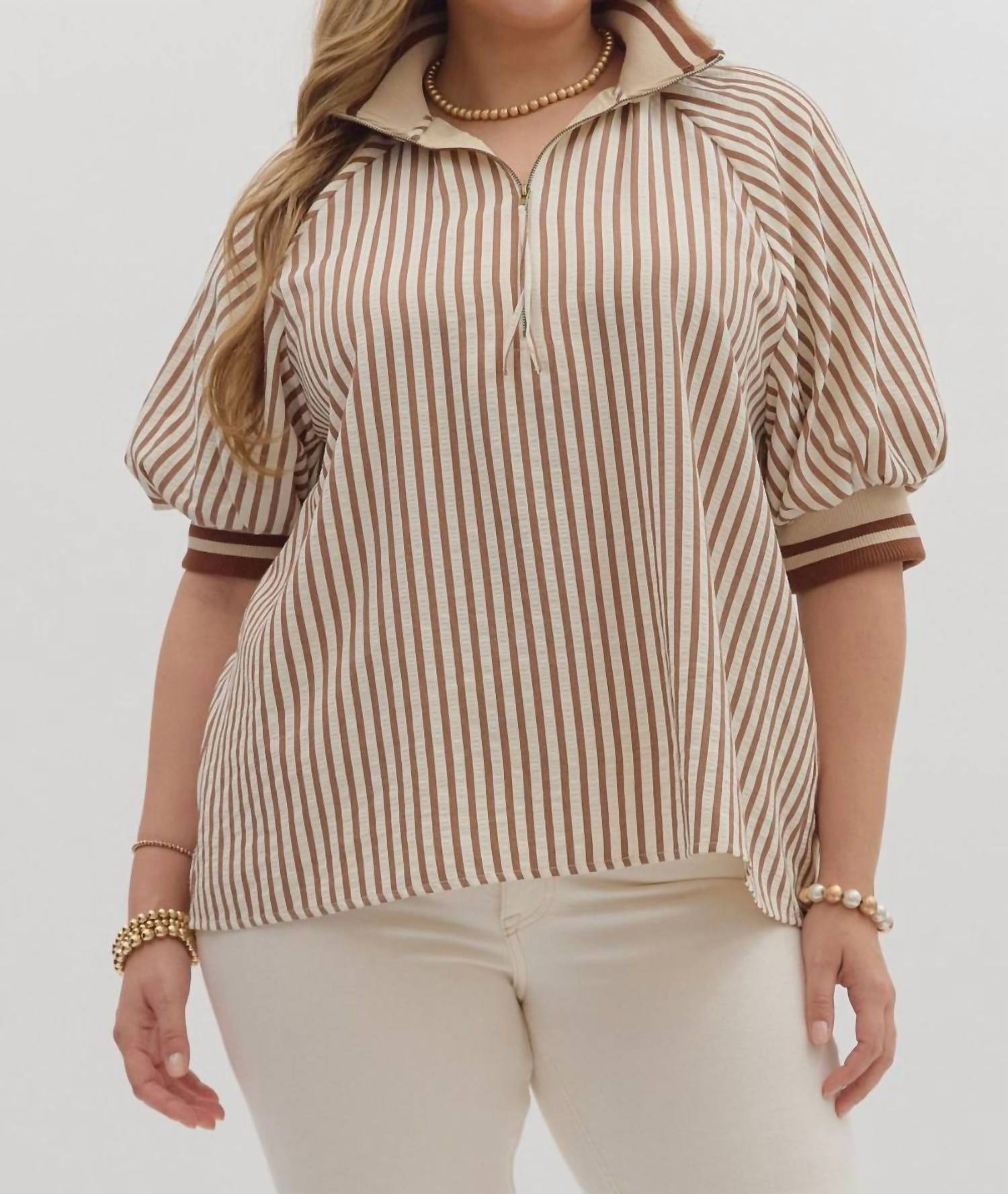 entro Making My Way Top - Curvy in caramel - women's blouse