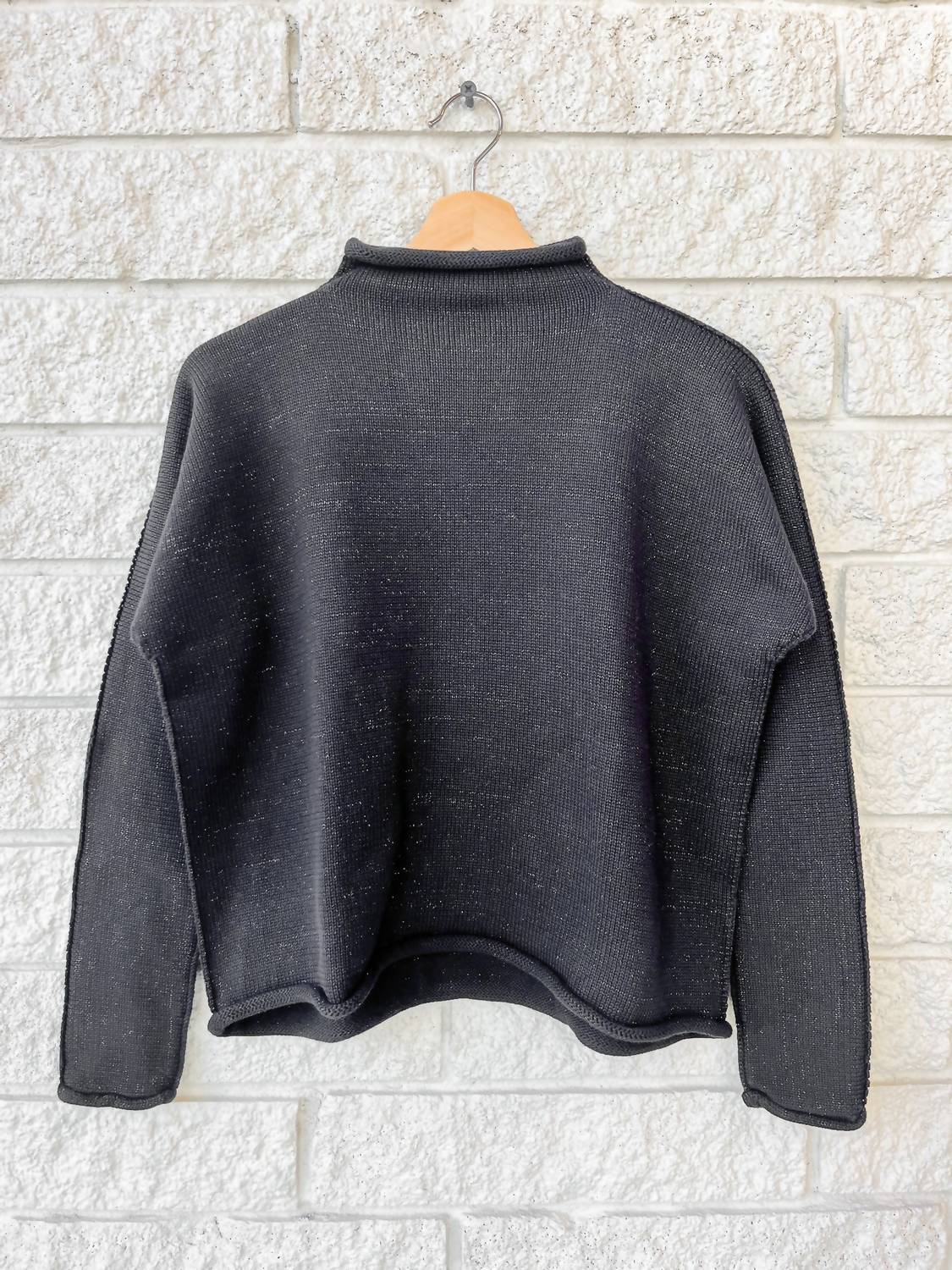Frank & Eileen Monterey Long Sleeve Crew Neck Sweater in black black glitter - women's sweater - detail view