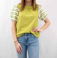Voy - Striped Puff Sleeve Top