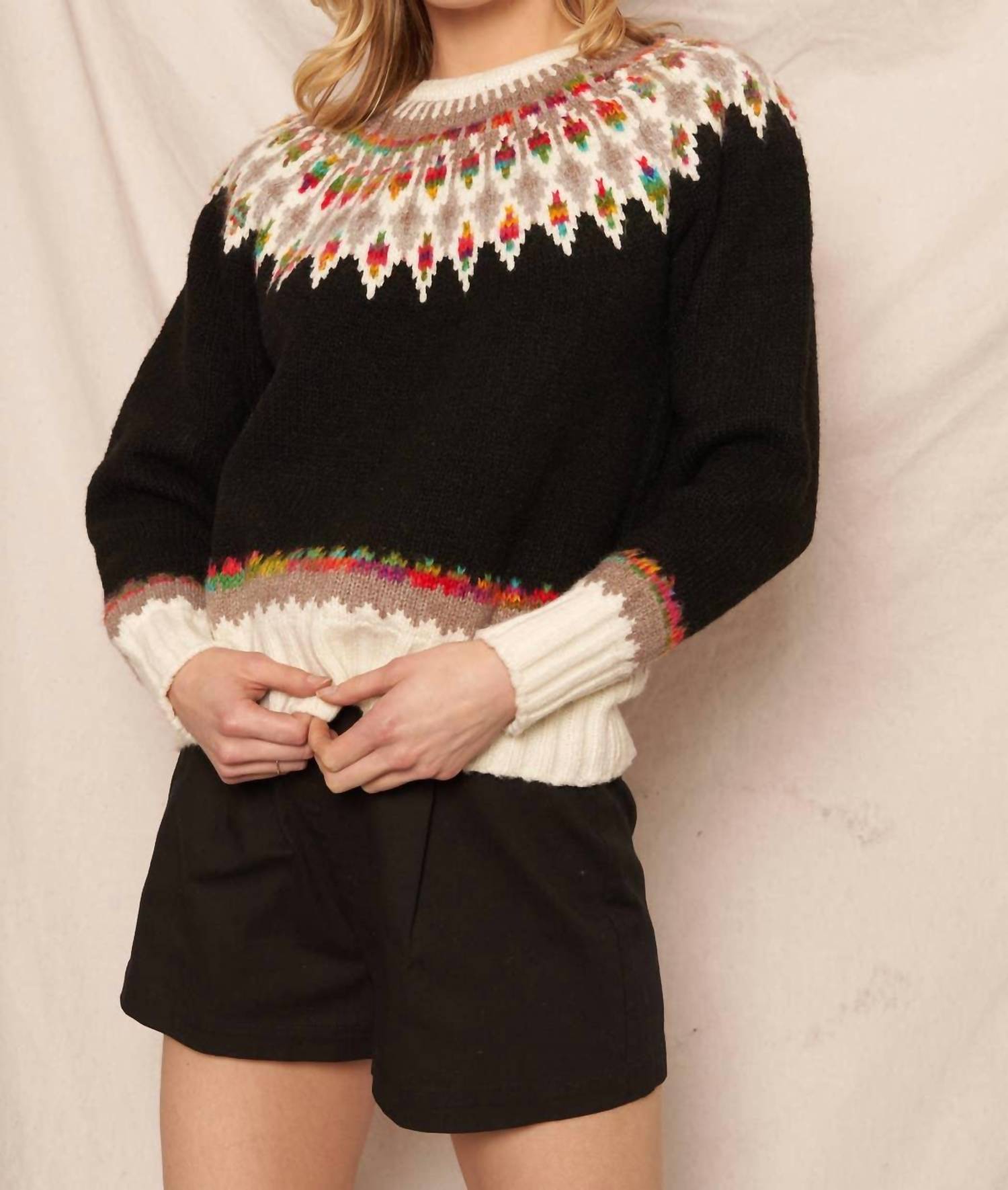 En Creme - Fern & Feather Pattern Knit Sweater