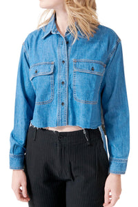 ASKK NY Crosby Flannel Shirt in denim and houndstooth - women's shirt