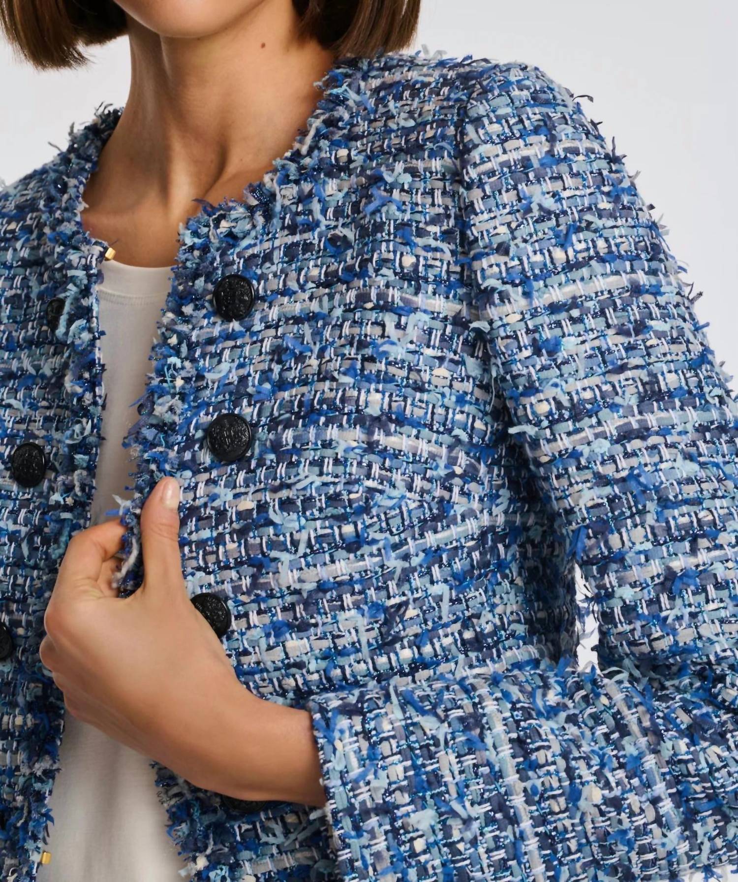 Weill Fringe Tweed Catalyna Jean Jacket in blue - women's jacket - alternate view