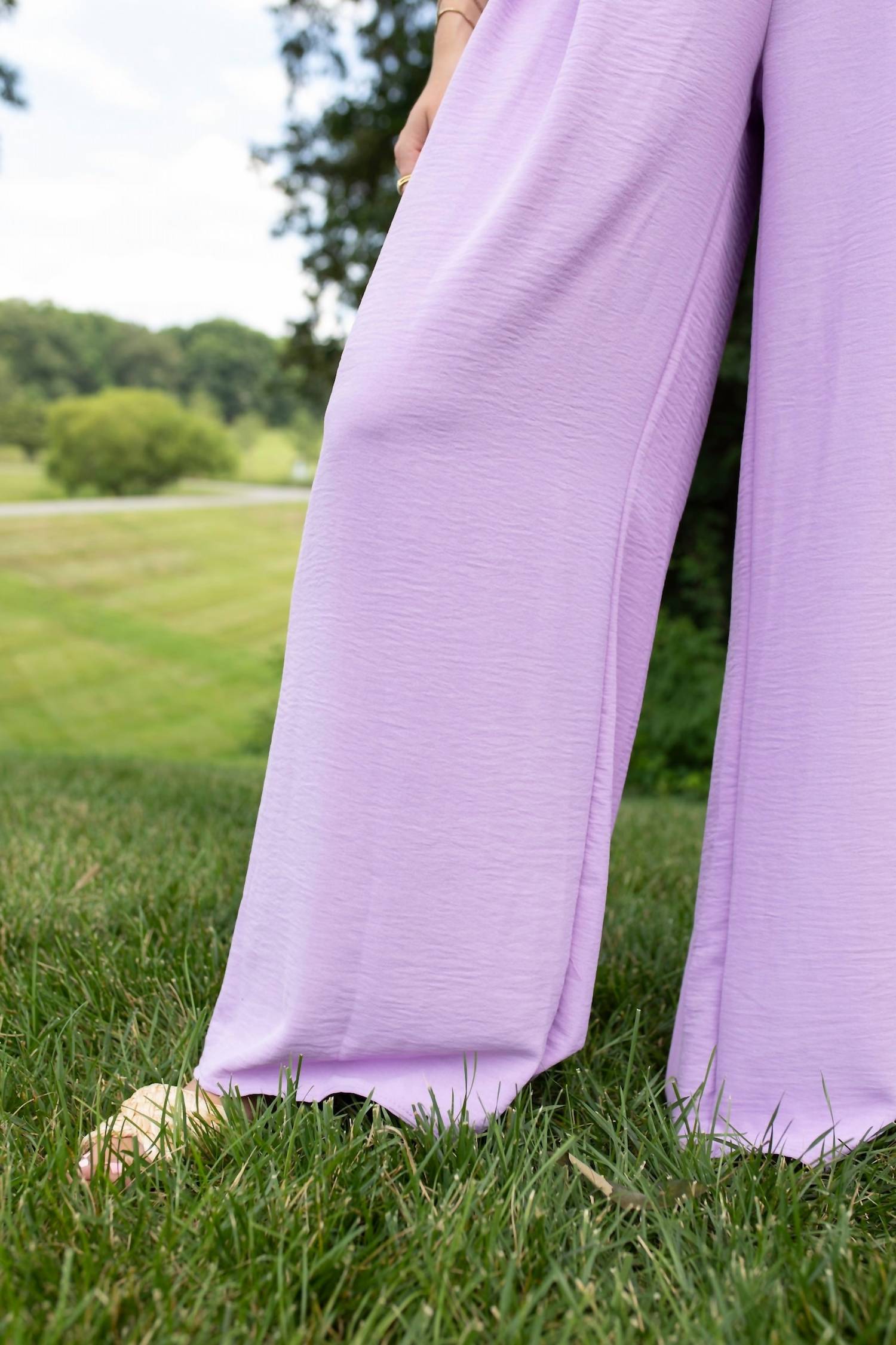 GEEGEE High Rise Ruffle Waist Pants in violet - women's pants - alternate view