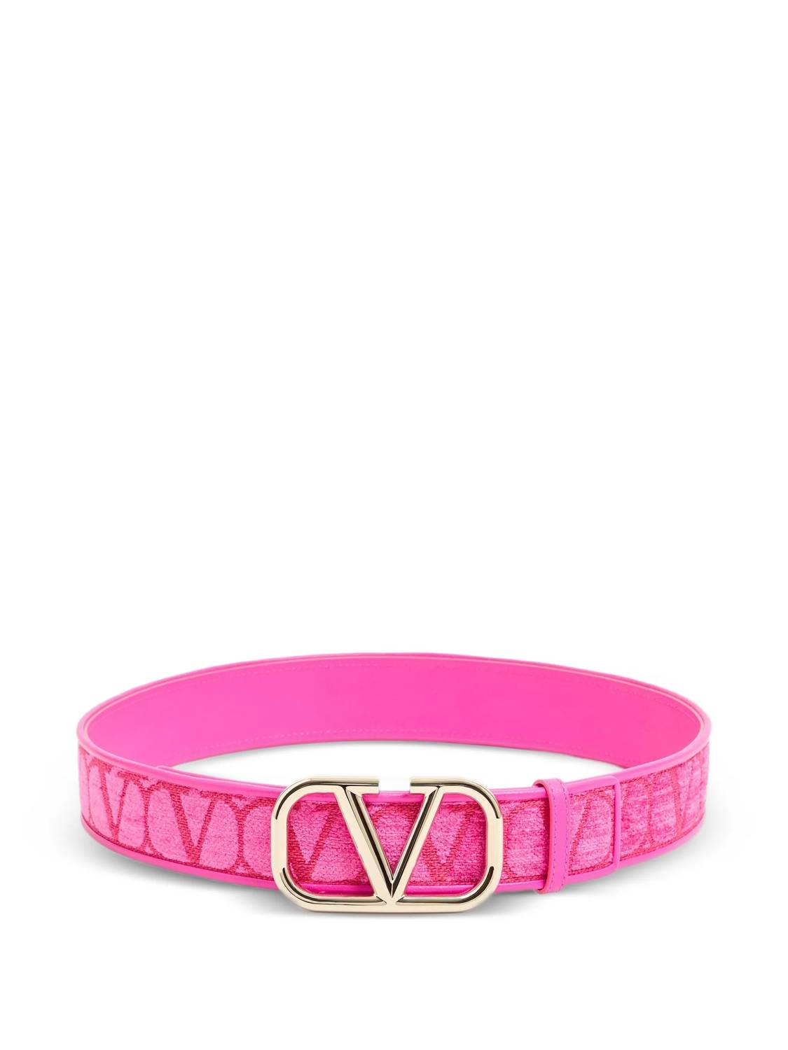 Valentino Garavani Women's Vlogo Reversible Velvet & Leather Belt in pink - women's accessory - detail view