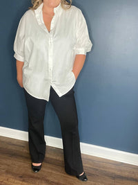 Before You Collection Oversized 3/4 Sleeve Button Up Top in white - women's blouse - alternate view