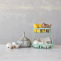 Creative Co-Op - 2-tier Metal Tray With Rattan Wrapped Handle
