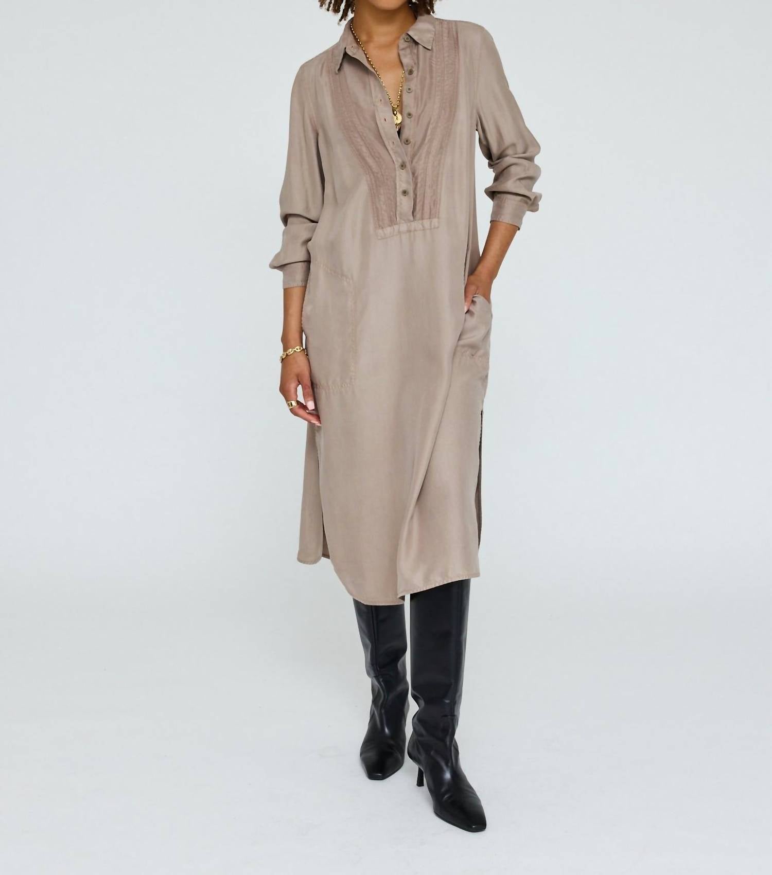 Raquel Allegra Tuxedo Dress in dark taupe - women's dress