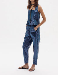 lanhtropy Anya Metallic Linen Pants in dark blue - women's pants - alternate view