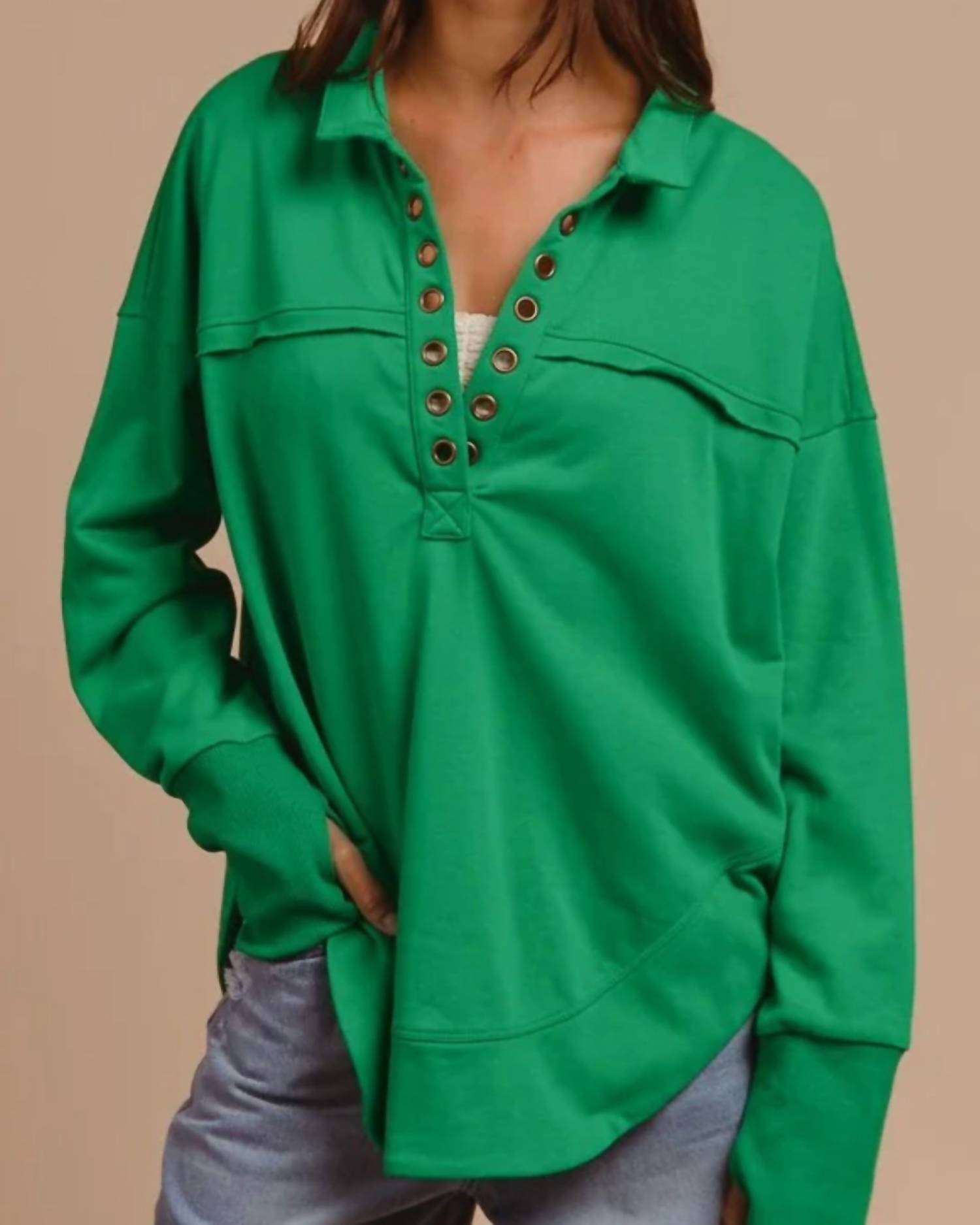Bibi - Half Neck Thumbhole Cuff Pullover Top