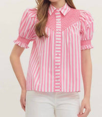 Entro - Short Sleeve Button Up Blouse
