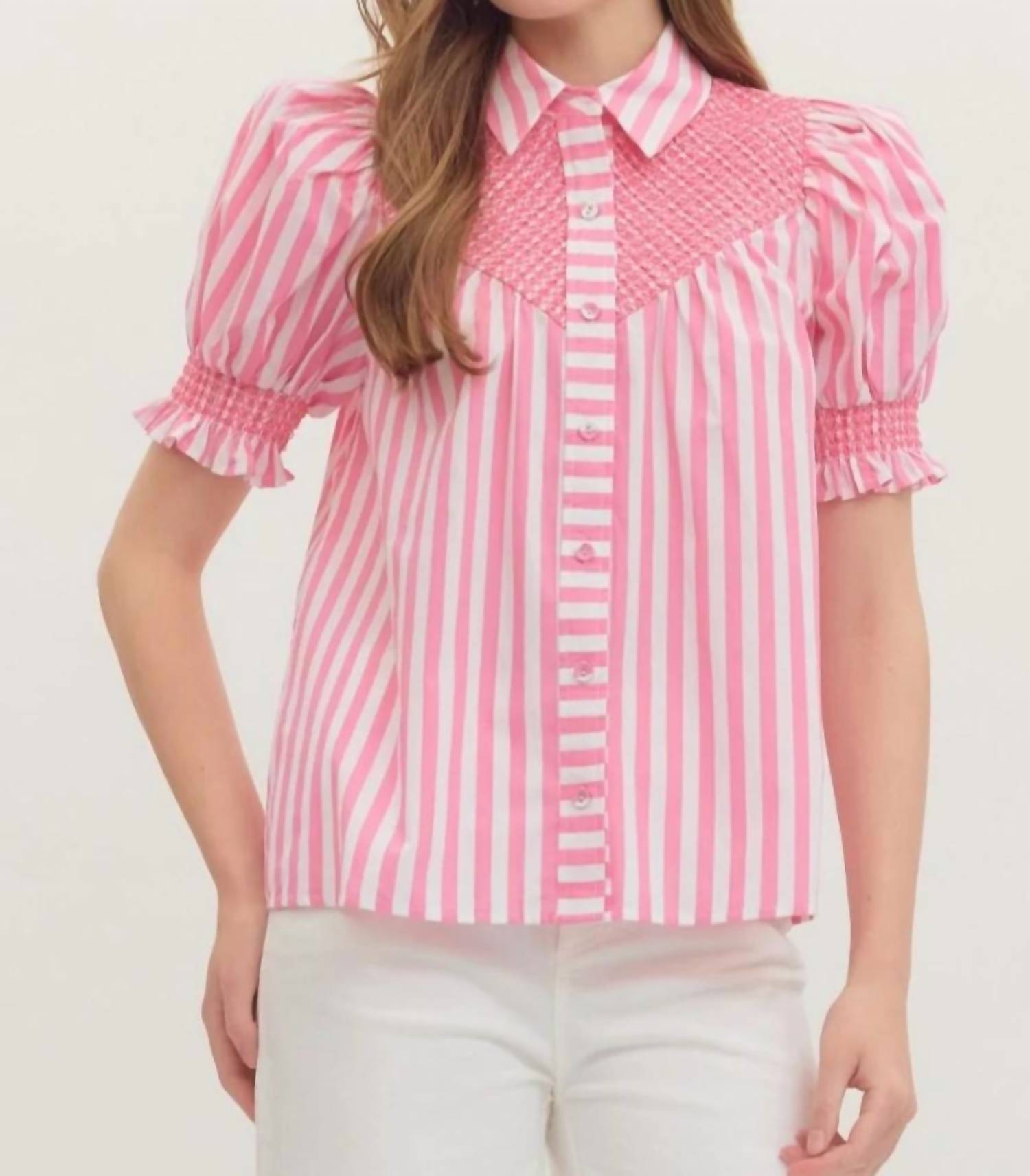 Entro - Short Sleeve Button Up Blouse