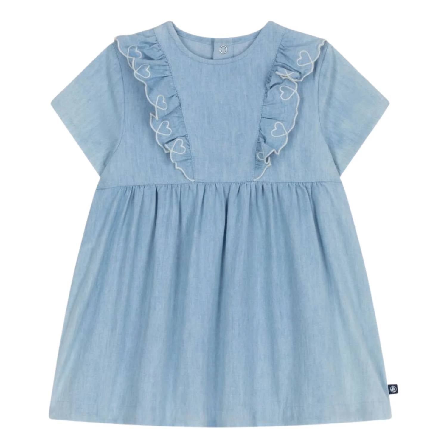 Petit Bateau - Baby Girls Chambray Dress With Ruffles