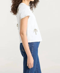 Cinq A Sept - Corded Rhinestone Bow Shrunken Tee