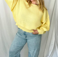 LE LIS Golden Hour Mock Neck Sweater in yellow - women's sweater - detail view