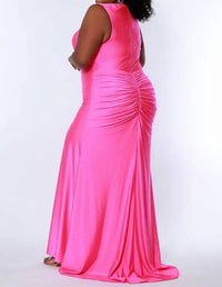 Johnathan Kayne Tease Prom Dress in hot pink - women's dress - detail view