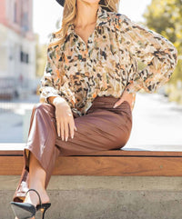 Ee:Some - Greely Watercolor Print Button Down Blouse - Curvy