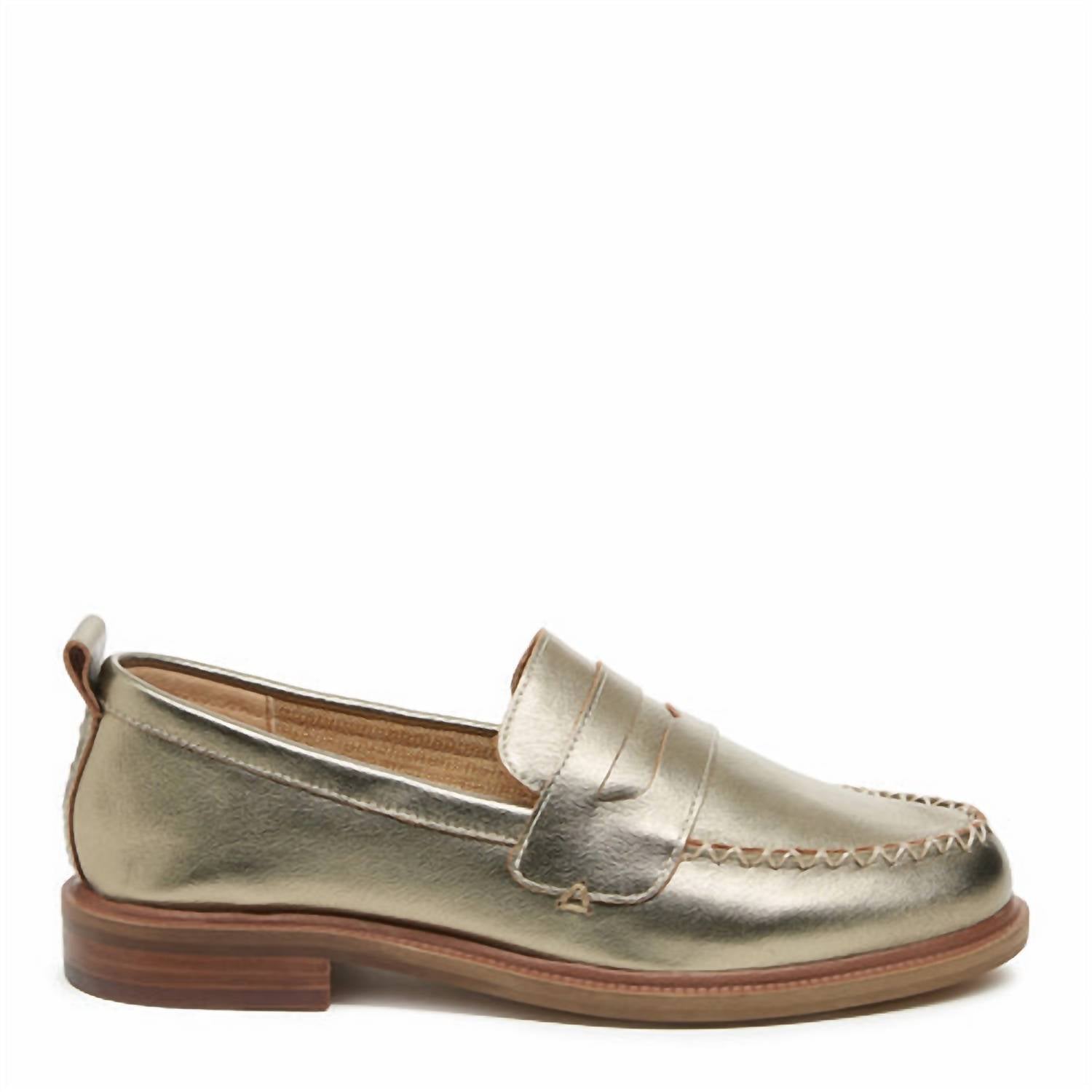 KELSI DAGGER Women's Lens Metallic Loafers in warm steel - women's flats - detail view
