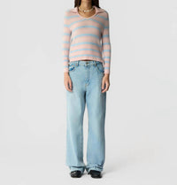 Guest In Residence Port Polo in residence port polo in powder pink combo - women's long sleeve top - detail view