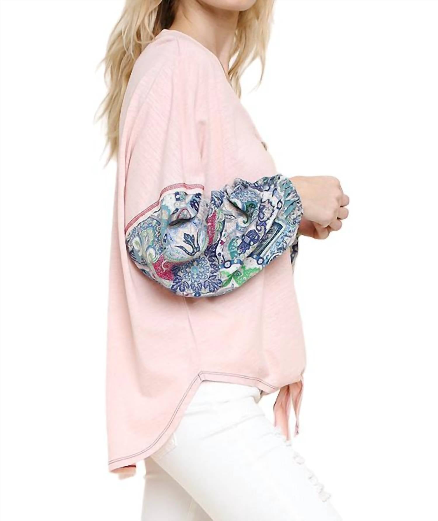 Umgee - Paisley Puff Sleeve Knotted Top