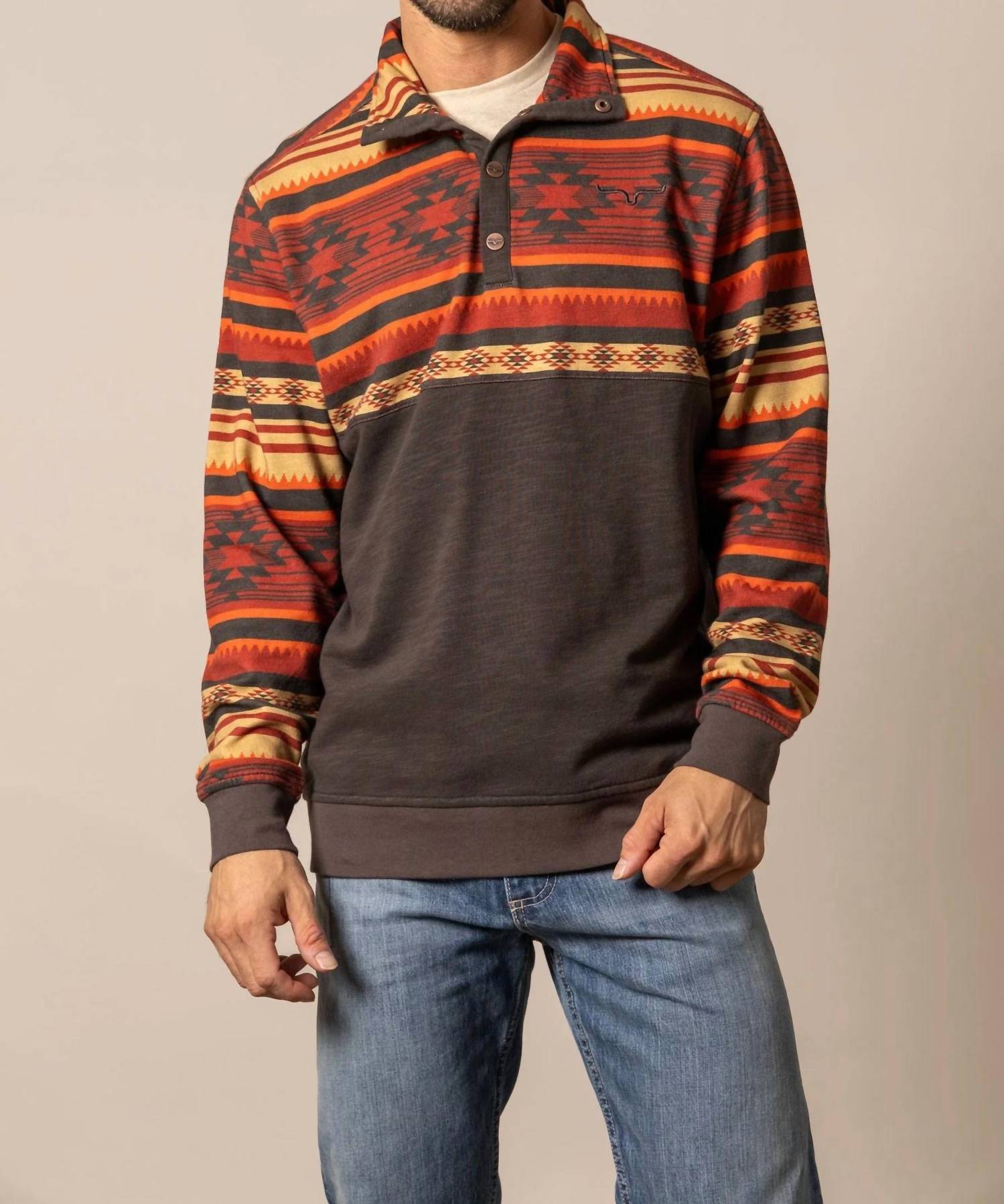KIMES Tack Half Button Pullover Sweatshirt in brown - women's sweater