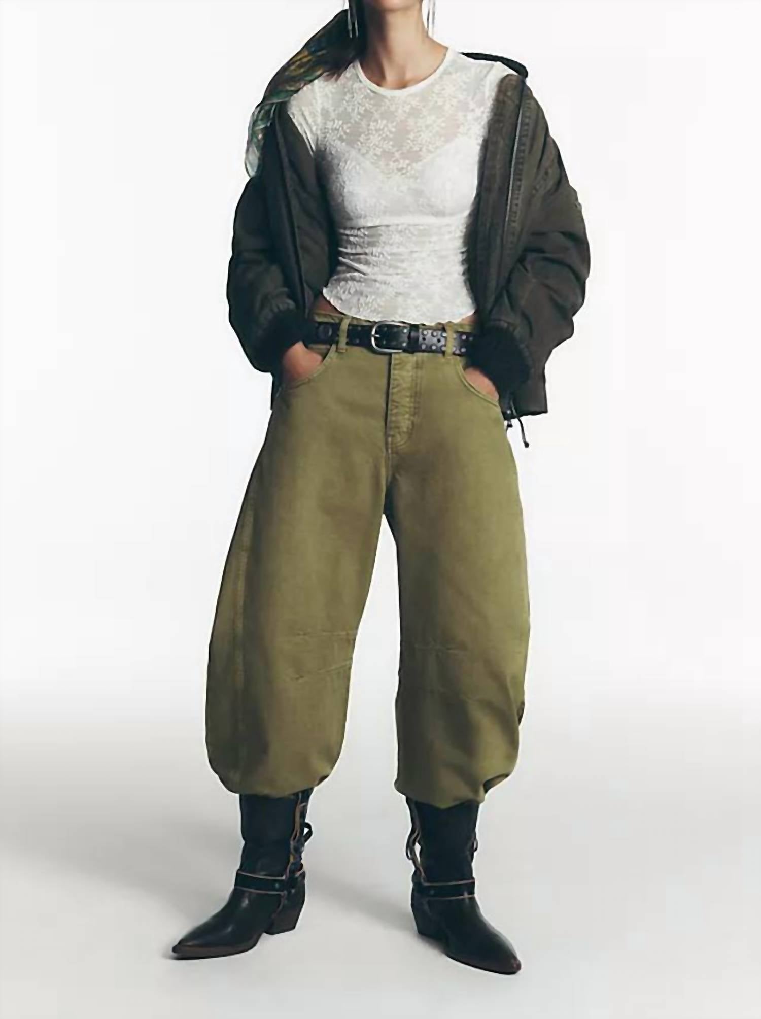 Free People We The Free Jax Washed Bomber Jacket in olive - women's jacket - view 5