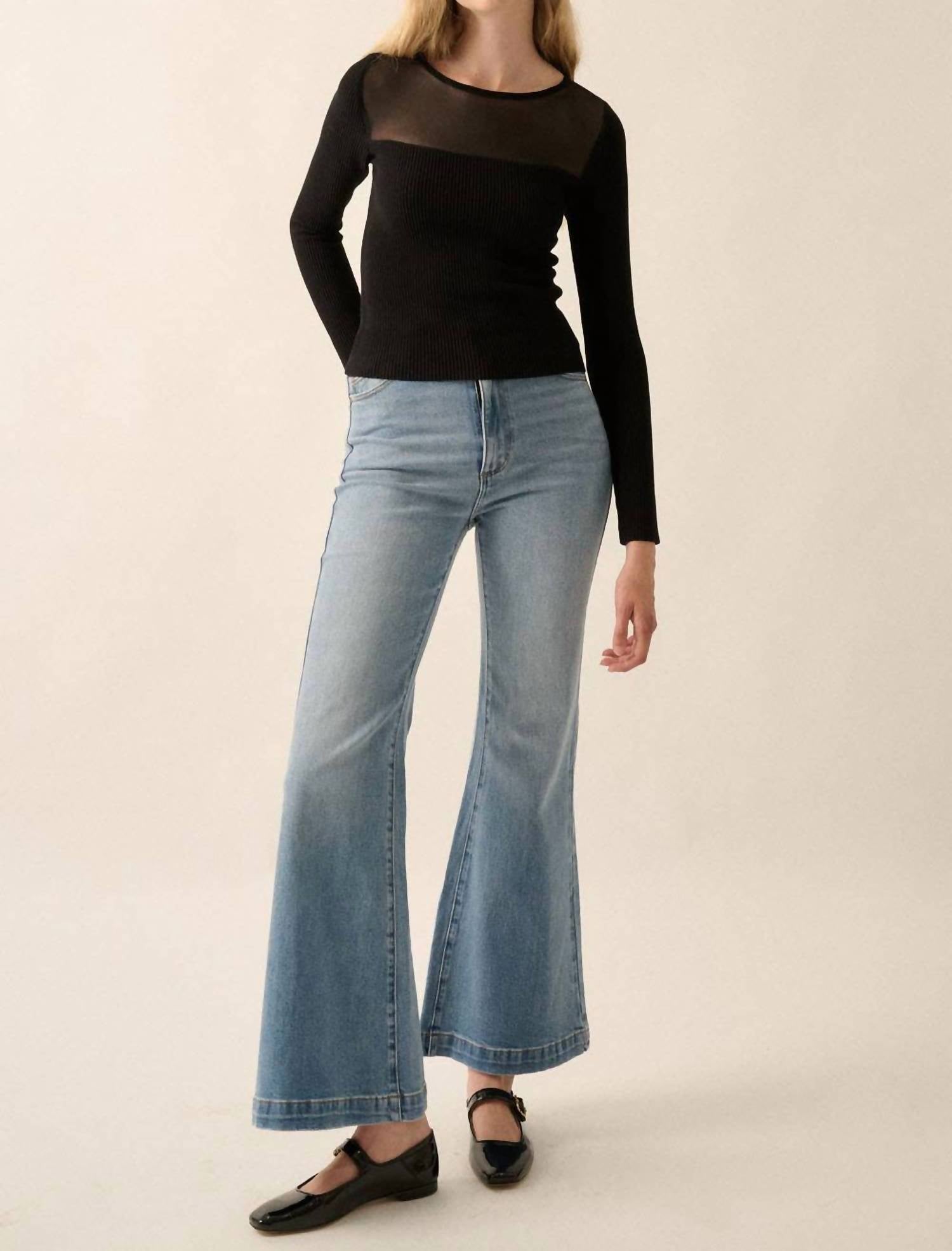 Promesa - SHAPER FIT MESH YOKE SOLID RIB-KNIT TOP