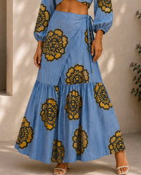 Mystery Resort - Azure Bloom Long Sleeve Maxi Skirt Set