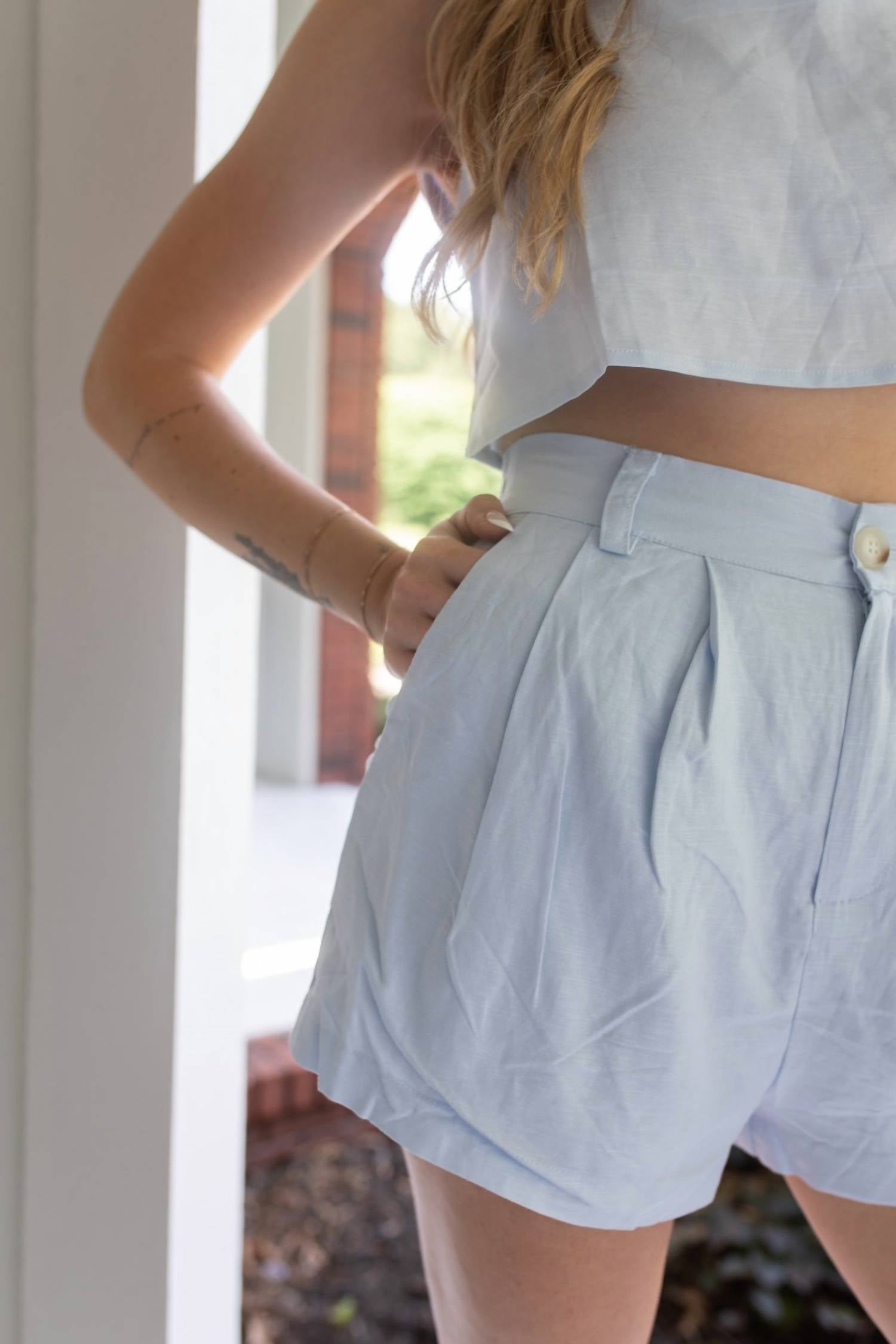 MABLE Skies And Sunshine Crop Top And Shorts Set in blue - women's sleepwear - alternate view