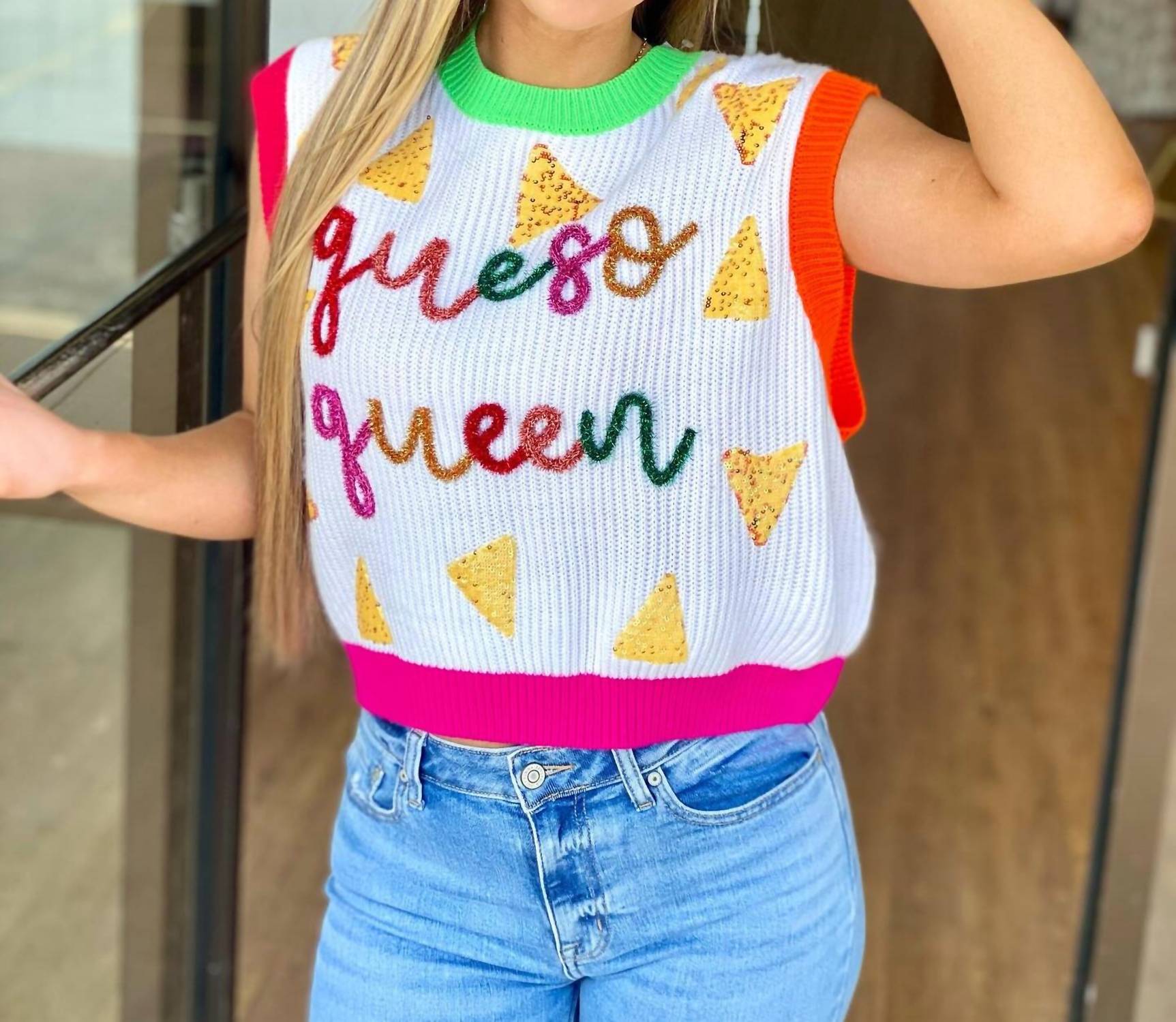 Queen Of Sparkles - Queso Queen Sweater Vest Top