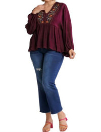 Umgee - Floral Embroidered Top - PLUS
