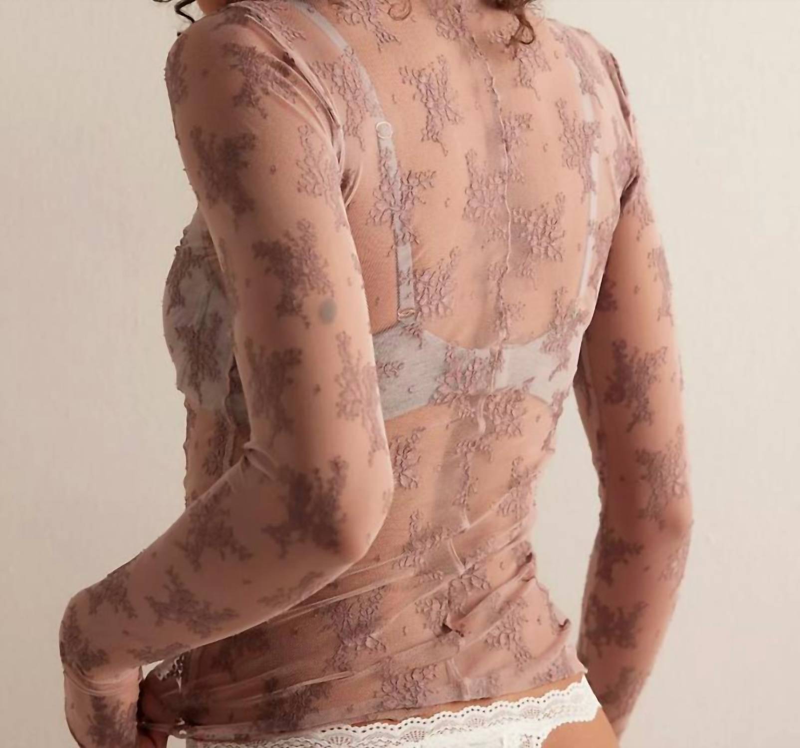 Free People Two Tone Lady Lux Layering Top in fawn combo - women's long sleeve top - detail view