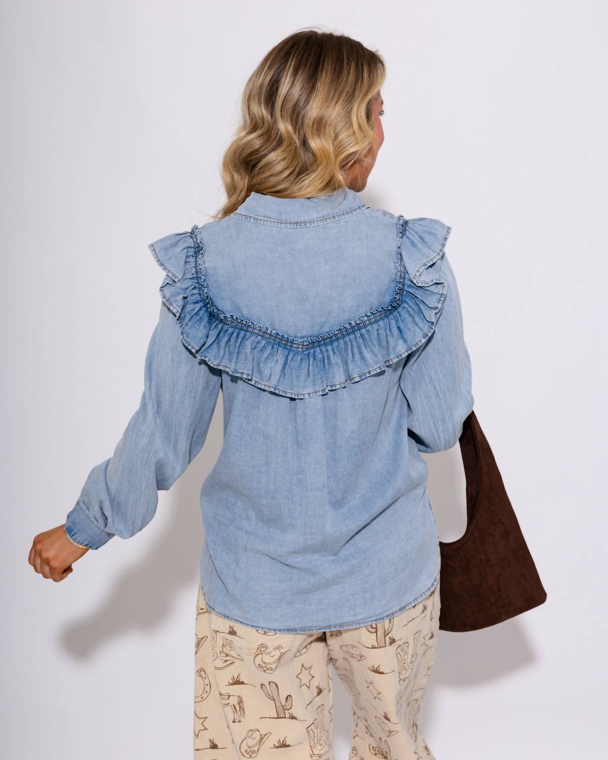 Ee:Some - Snow Washed Denim Ruffle Top