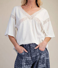 Easel - Lace Trim V-neck Top