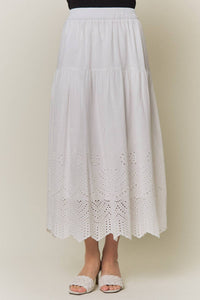 Adora - Tiered Eyelet Scalloped Midi Skirt