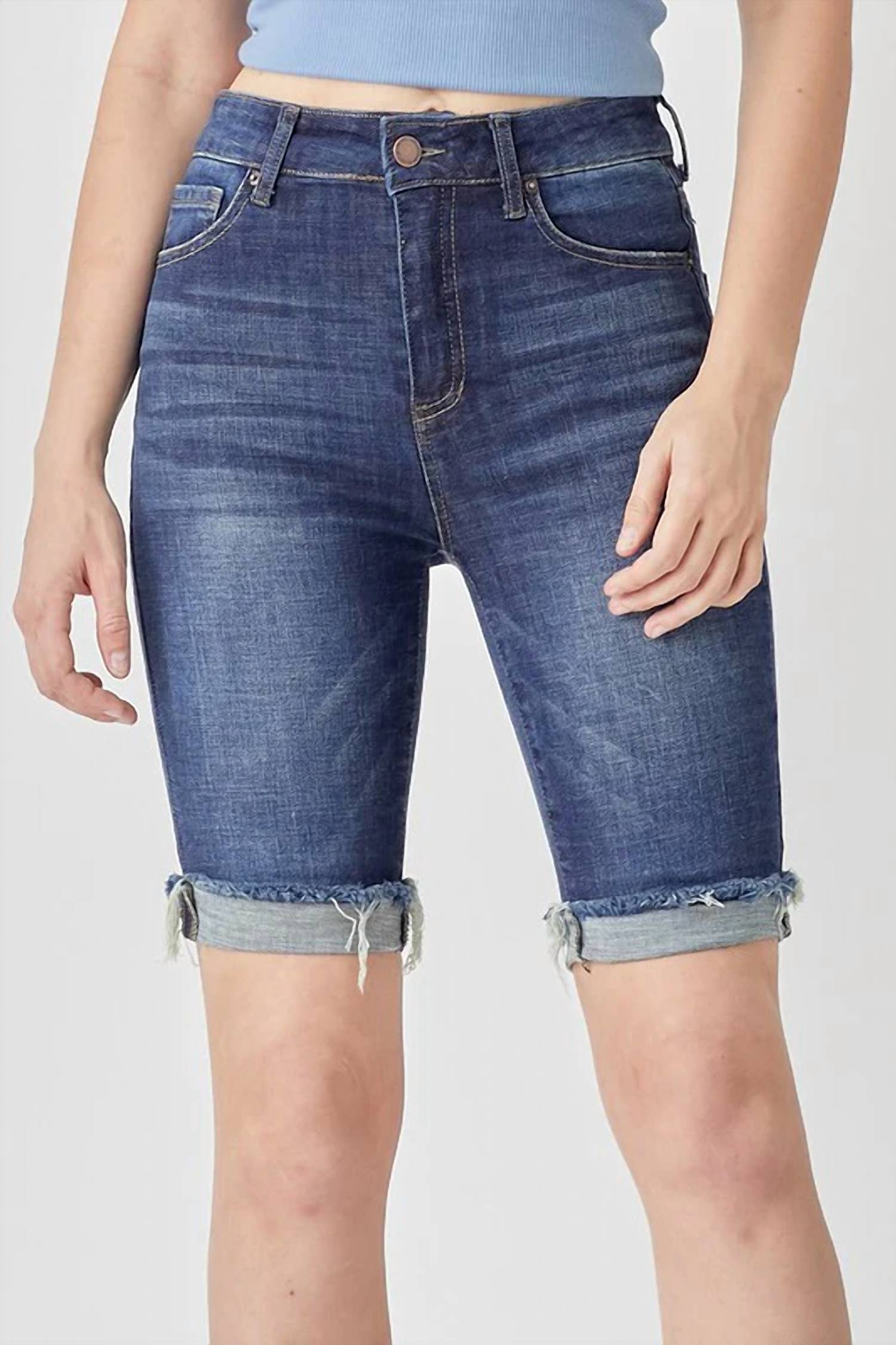 Risen - Mid Rise Clean Cuffed Bermuda Shorts
