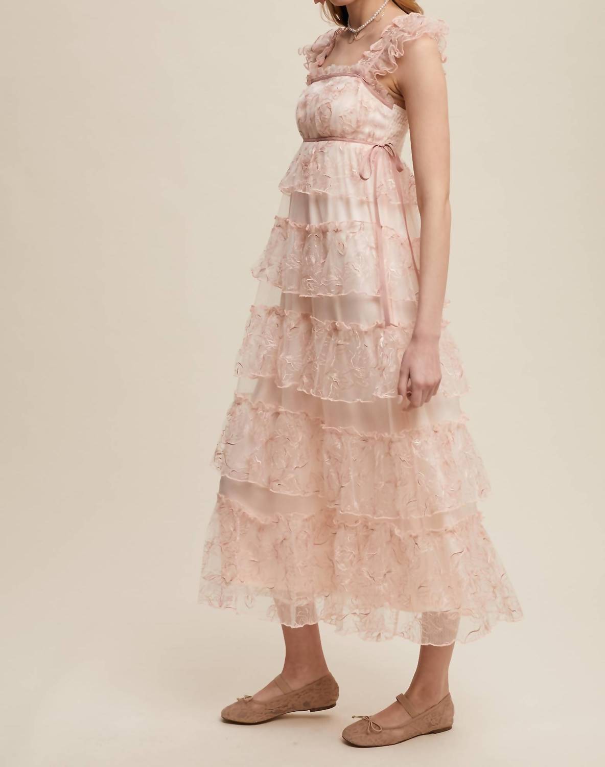 Listicle - Delicate Floral Embroidered Lace Maxi Dress