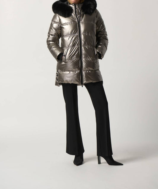 Pewter Puffer Coat with Hood