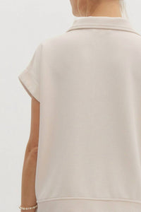 Entro - Solid Rib Textured Half Zip Top