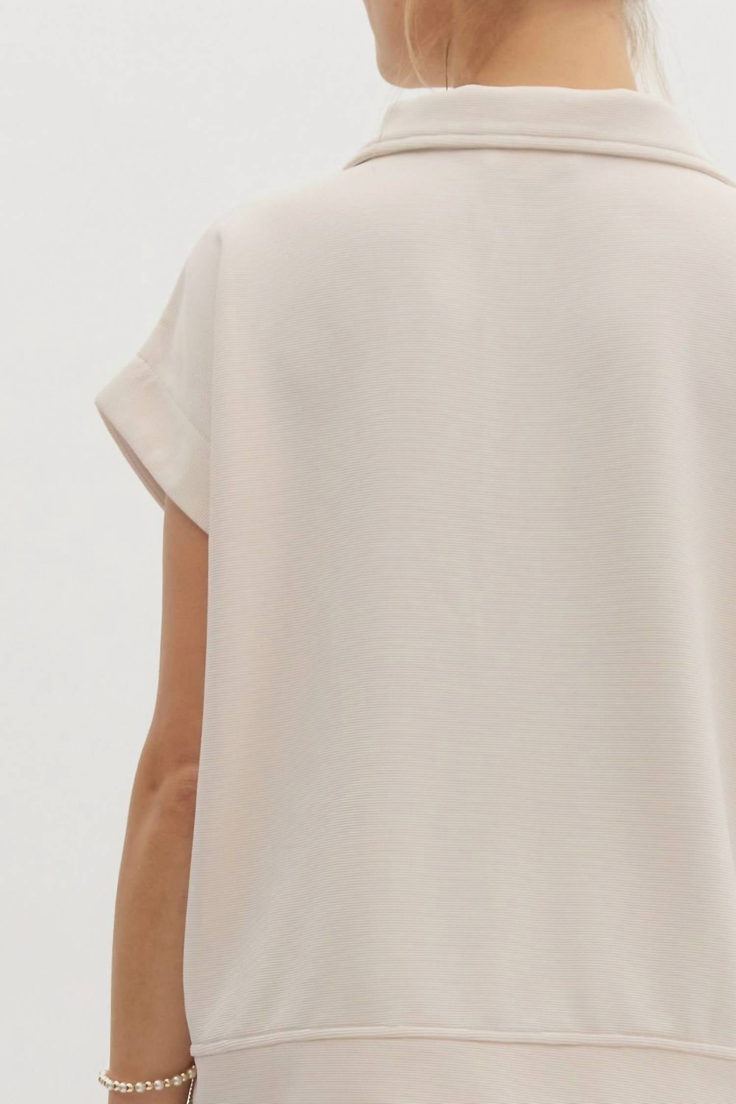 Entro - Solid Rib Textured Half Zip Top