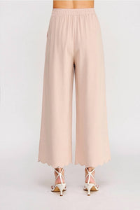 Allie Rose - Soft Linen Blend Scallop Hem Elastic Waist Pant