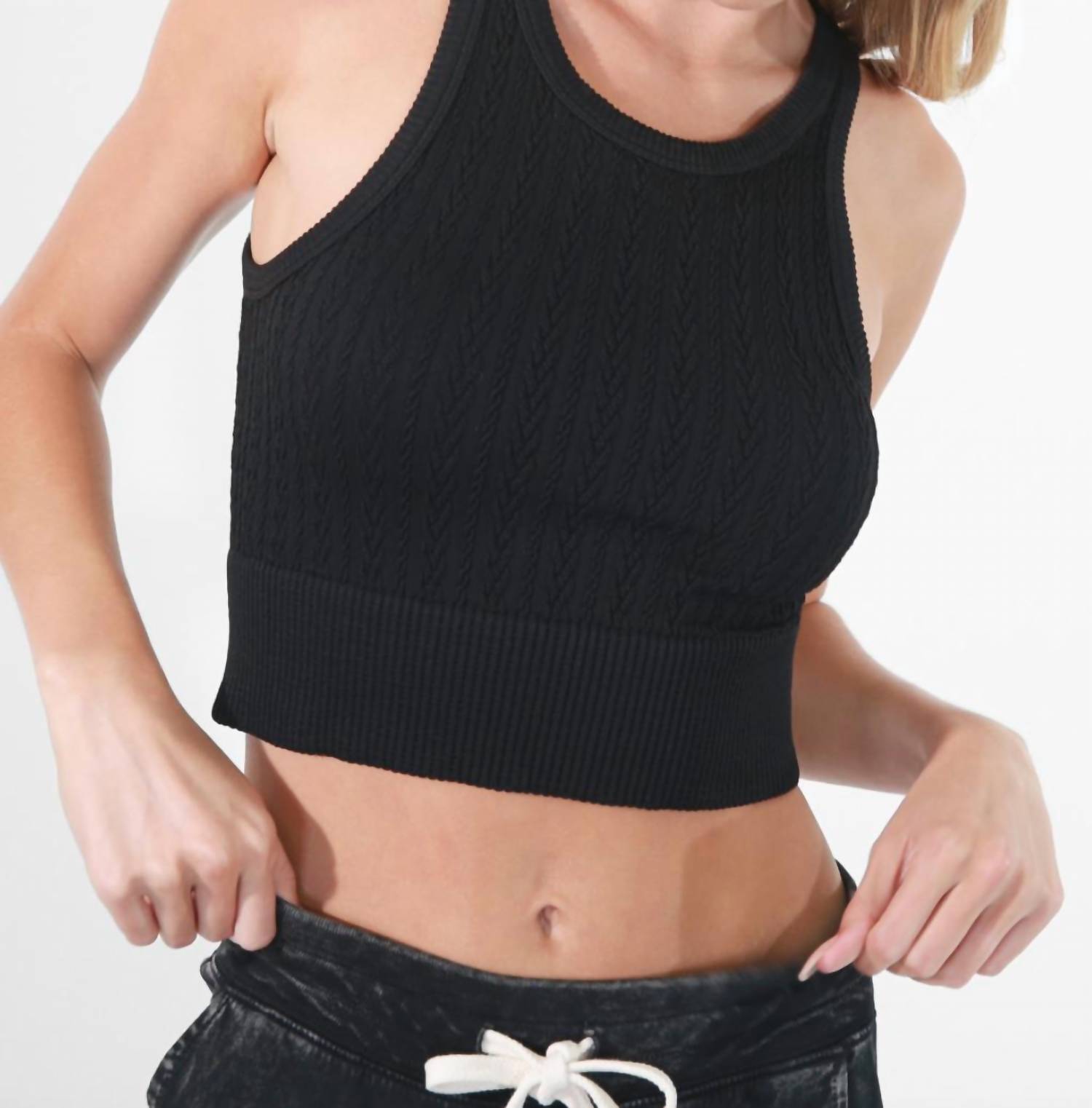 Nikibiki - Cable Knit High Neck Crop Top