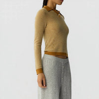 Guest In Residence Pique Long Sleeve Shrunken Polo in residence pique long sleeve shrunken polo in suede - women's long sleeve top - alternate view