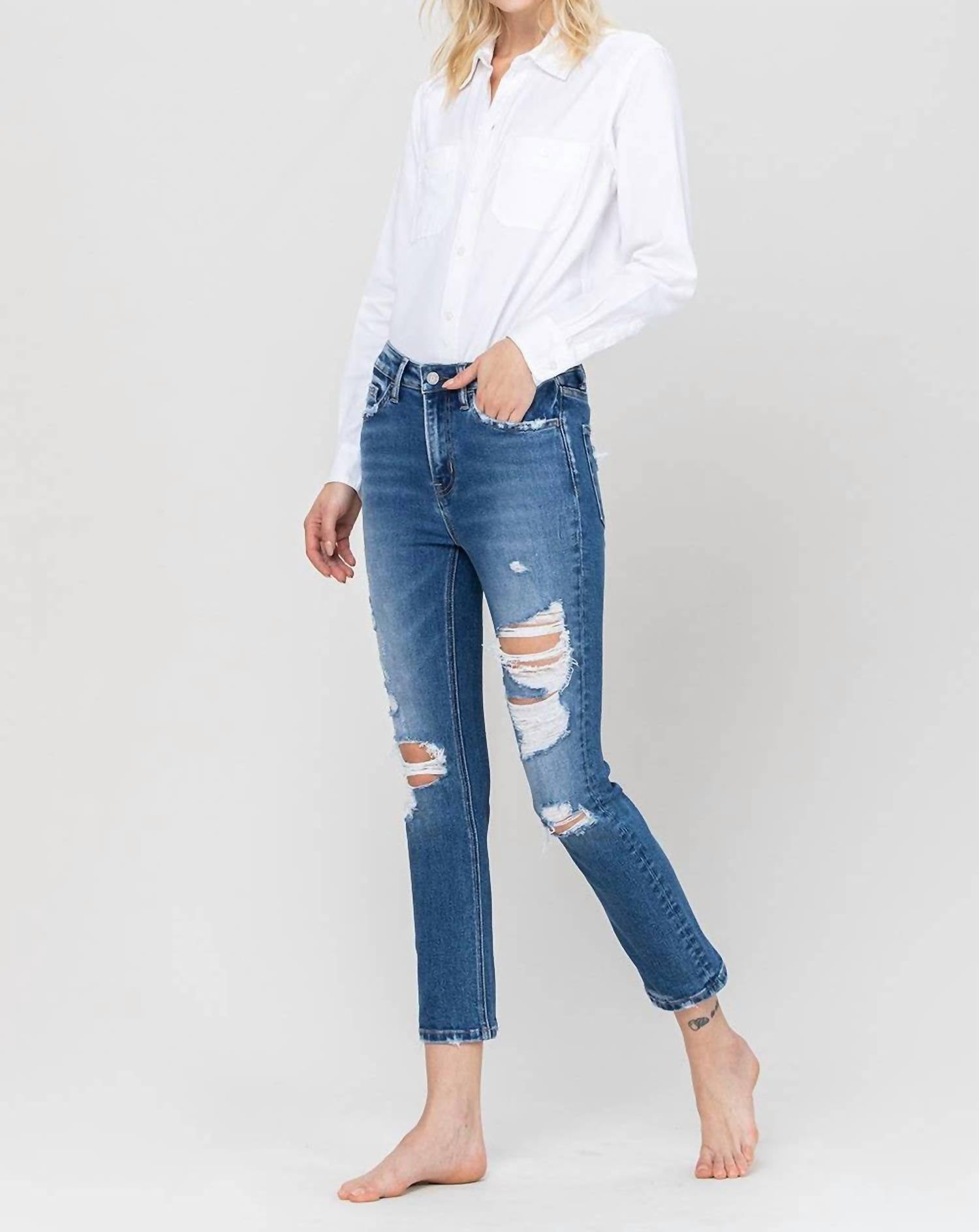 Vervet By Flying Monkey - Jeanne Distressed Slim Straight Leg Jeans