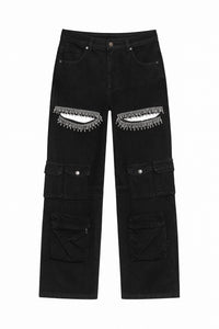 Dustella - Cut Out Rhinestone Cargo Pants